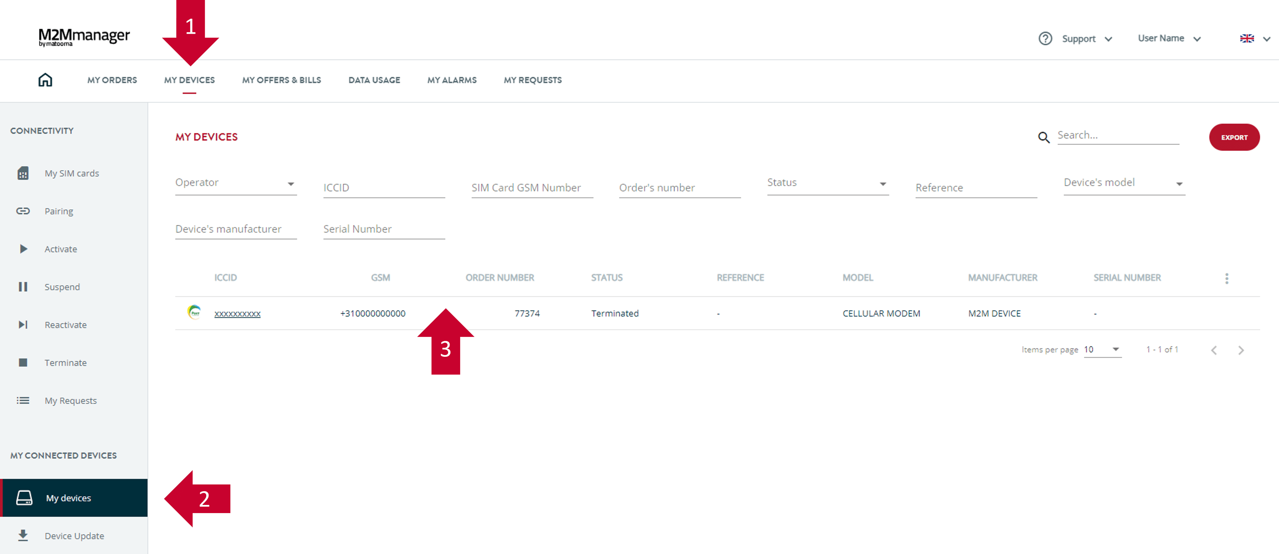 M2Mmanager platform - my devices section