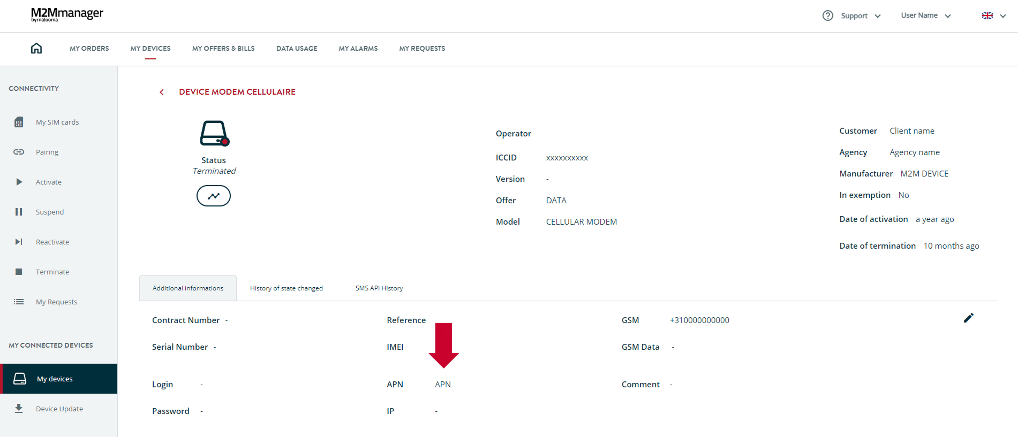 M2Mmanager platform - my devices section